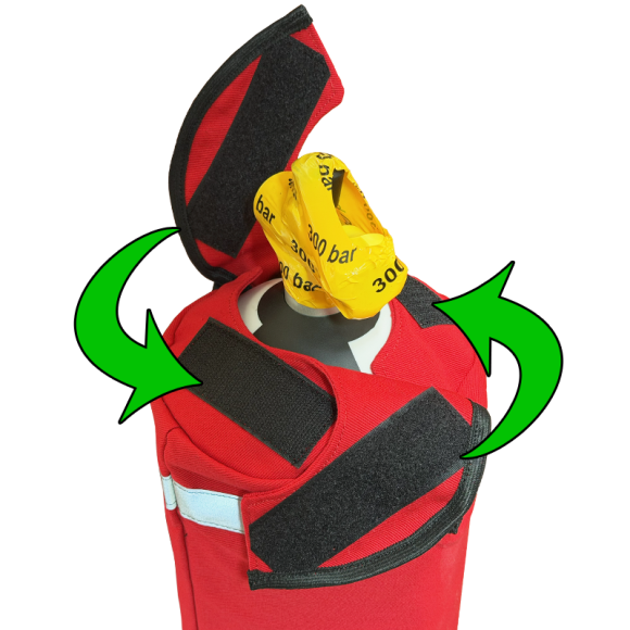 Pokrowiec trudnopalny na kompozytowe butle powietrzne - rzepy, odblaski - czerwony