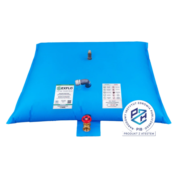 Zbiornik na wodę pitną Waterbase D Plus - mobilny, z wyposażeniem - TPU, atest PZH - 1000 l